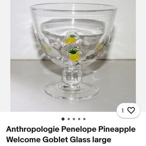 Anthropologie Clear Goblet with Yellow Pineapple Design